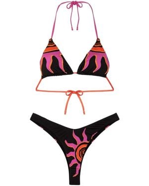 FK Badmode ,Veelkleurig ,Polyester Multi Colour Bikini Set Met Kralenborduurwerk - Rood