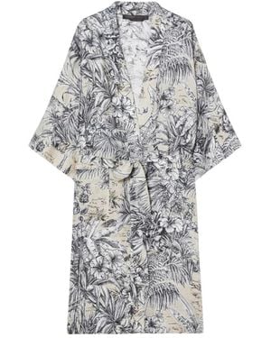 Marina Rinaldi Botanisches Leinen Kimono Stil Kleid - Grau