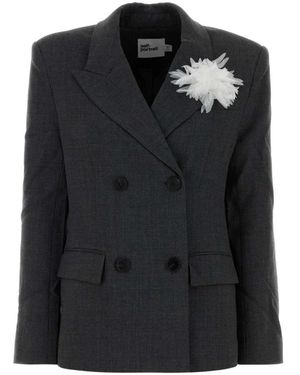 Self-Portrait Jassen ,Grijs ,Graphite Twill Oversize Blazer - Zwart
