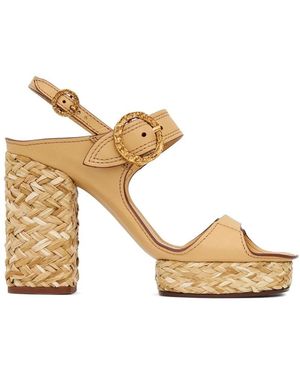Zimmermann Schoenen ,Leer Solena Sandalen Met Geweven Hak - Metallic
