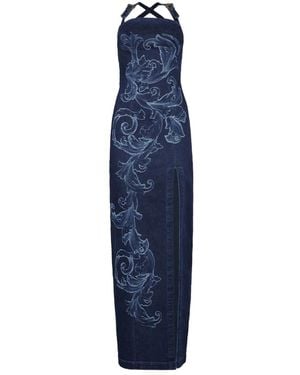 Versace Jeans Couture Denim Kleid Mit Seitenschlitz - Blau