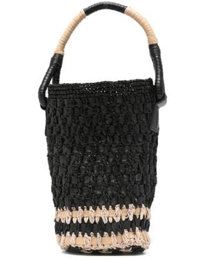 Alysi Tassen ,Zwart ,Leer Raffia Mini Bag