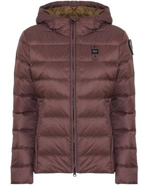 Blauer Daunen-Pufferjacke - Braun