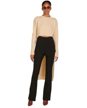 Colville Truien & Vesten ,Wol Hi Low Crew Neck Ribbed Sweater - Zwart
