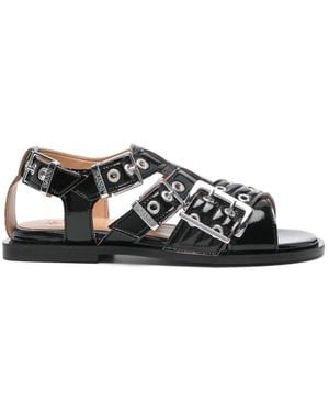 サンダル・ミュール Eyelets Sandals - Ganni - Synthetique - Black GANNI Women's Feminine Buckle Cross Strap Sandal | $375.00