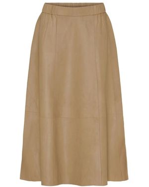 Btfcph Lange A-Lijn Leren Rok Latte - Naturel
