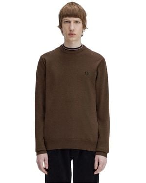 Fred Perry Truien & Vesten ,Bruin ,Katoen Klassieke Trui Met Ronde Hals