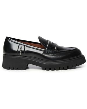 Evaluna Schwarze Leder Loafers Runde Zehe Schuhe