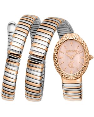 Just Cavalli Signature Snake Oval Horloge - Roze