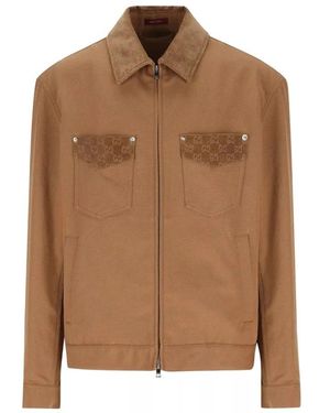 Gucci Canvas Jacket With Gg Details - Brown