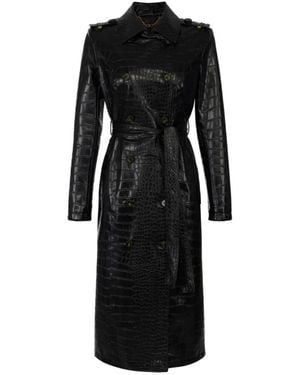Elisabetta Franchi Schwarzer Krokodil-Effekt Trenchcoat