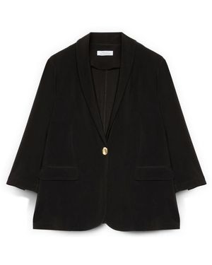 FIORELLA RUBINO Jassen ,Zwart ,Leer Jersey Blazer Met Driekwart Mouwen