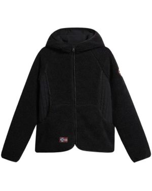 Napapijri Fitness ,Zwart ,Polyester Yupik Zwarte Hoodie Met Rits