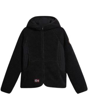 Napapijri Fitness ,Zwart ,Polyester Yupik Zwarte Hoodie Met Rits