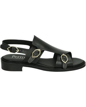 Pertini Schoenen ,Zwart ,Leer Zwarte Leren Sandaal Cesar