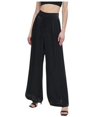 Michael Kors Broeken ,Zwart ,Polyester Georgette Plissé Wijde Pijpen Broek