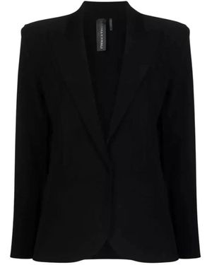 Norma Kamali Jassen ,Zwart ,Leer Zwarte Blazer Met Klittenbandsluiting