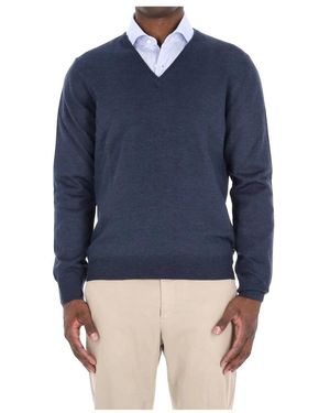 Barba Napoli Blauer Woll V-Ausschnitt Pullover