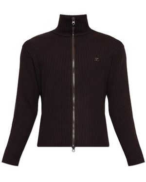 Courreges Ribbed-Knit Zipped Cardigan - Zwart