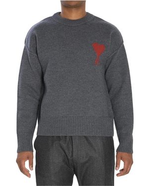 Ami Paris Truien & Vesten ,Grijs ,Wol Ami De Coeur Trui Met Ronde Hals
