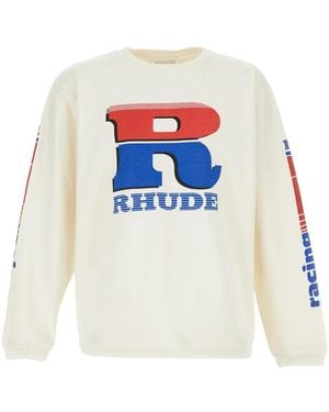 Rhude Tops ,Wit ,Katoen Split Petrol Logo Long Sleeve Tee