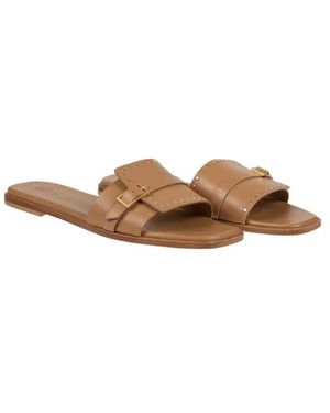 Eleventy Schoenen ,Bruin ,Leer Buckle Slide Sandal