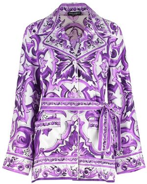 Dolce & Gabbana Overhemden ,Veelkleurig ,Majolica-Print Zijden Vanity Shirt - Rood