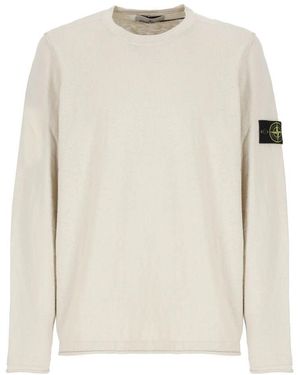 Stone Island R baumwollpullover mit iconic patch - Weiß