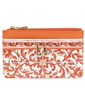 Dolce & Gabbana Kaarthouder Van Kalfsleer Met Majolicaprint - Oranje