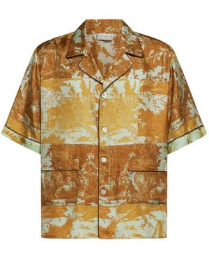 Pierre Louis Mascia Overhemden ,Linnen Aloe Korte Mouw Shirt - Metallic