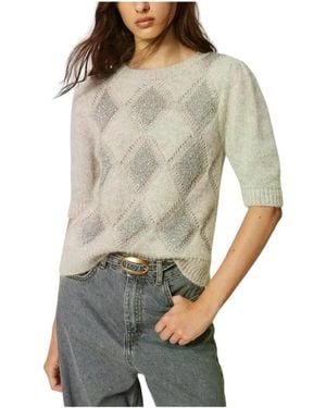 Twinset Truien & Vesten ,Grijs ,Leer Trui Met Ronde Hals