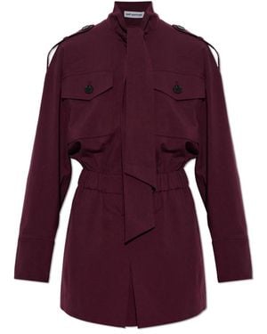 Self-Portrait Jumpsuits & Playsuits ,Rood ,Wol Jumpsuit Met Strikdetail En Ceintuur - Paars