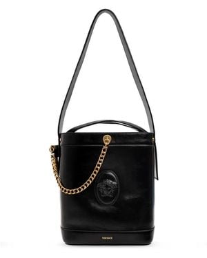 Versace Tassen ,Zwart ,Leer Pivot Small Bucket Bag