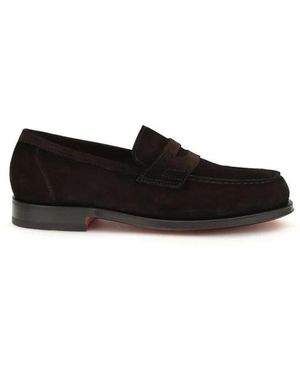 Santoni Schoenen ,Bruin ,Leer Slip-On Loafers - Zwart