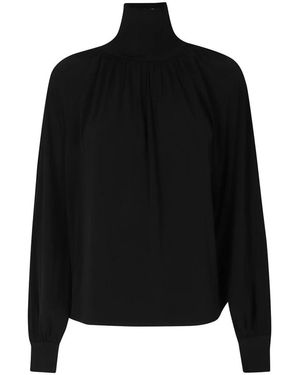Vince Truien & Vesten ,Zwart ,Polyester Rib-Trim Gathered Long-Sleeve Turtleneck Top