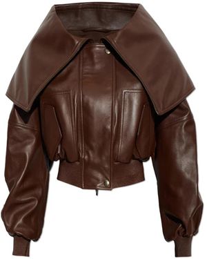 Balenciaga Jassen ,Bruin ,Leer Blouson-Jack Met Omslagkraag