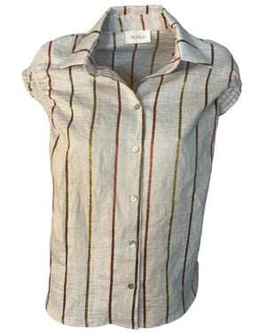 ViCOLO Overhemden ,Linnen Gestreepte Blouse Top - Naturel