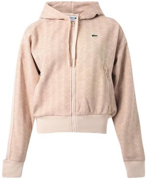 Lacoste Hoodies & Sweatvesten ,Roze ,Katoen Jacquard Monogram Hoodie - Naturel