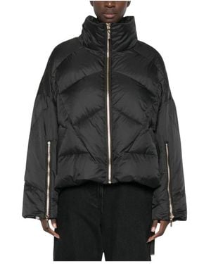 Twinset Jassen ,Zwart ,Polyester Gestructureerde Kraag Gevulde Jas