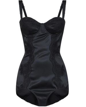 Dolce & Gabbana Tops ,Zwart ,Katoen Silk Balconette-Beha Bodysuit