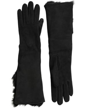 Dolce & Gabbana Guanti in pelle con pelliccia e fodera in cashmere - Nero