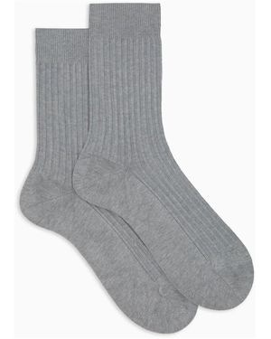Gallo Kurze Einfarbige Graue Doppelripp-Baumwollsocken Mit Schriftzug An Der Zehe