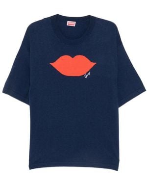 KENZO Tops ,Blauw ,Katoen Wool Cotton Short Sleeve Crew Neck T-Shirt