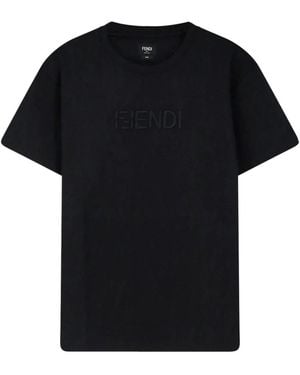 Fendi Tops ,Zwart ,Katoen Slim Fit Katoenen T-Shirt