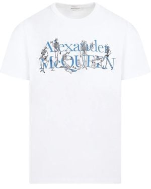 McQueen Logo Printed Crewneck T Shirt - White