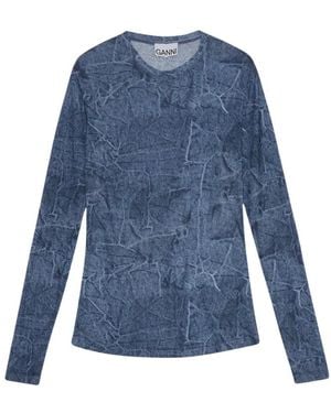 Ganni Long Sleeve T-Shirts - Blue