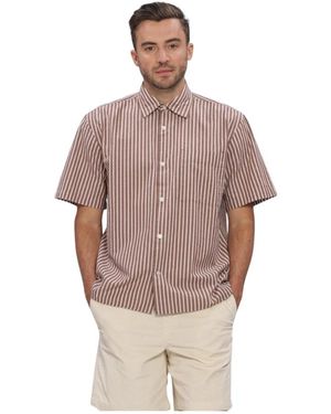 SELECTED Overhemden ,Bruin ,Katoen Slhrlxstuart Seersucker Ss Shirt