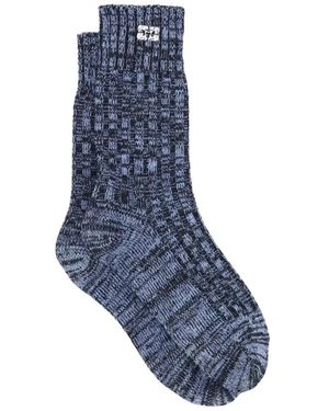 Ganni Blaue Melange Socken Gestreifter Abschluss
