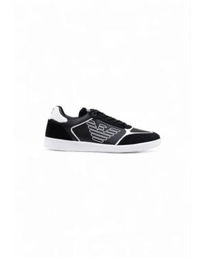 EA7 Black And White Leather Athletic Trainers
