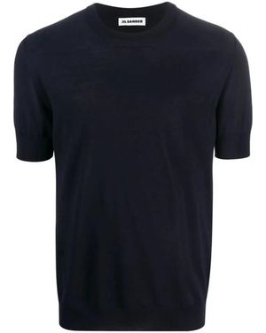 Jil Sander Tops ,Blauw ,Wol T-Shirt Van Gebreide Stof Met Korte Mouwen